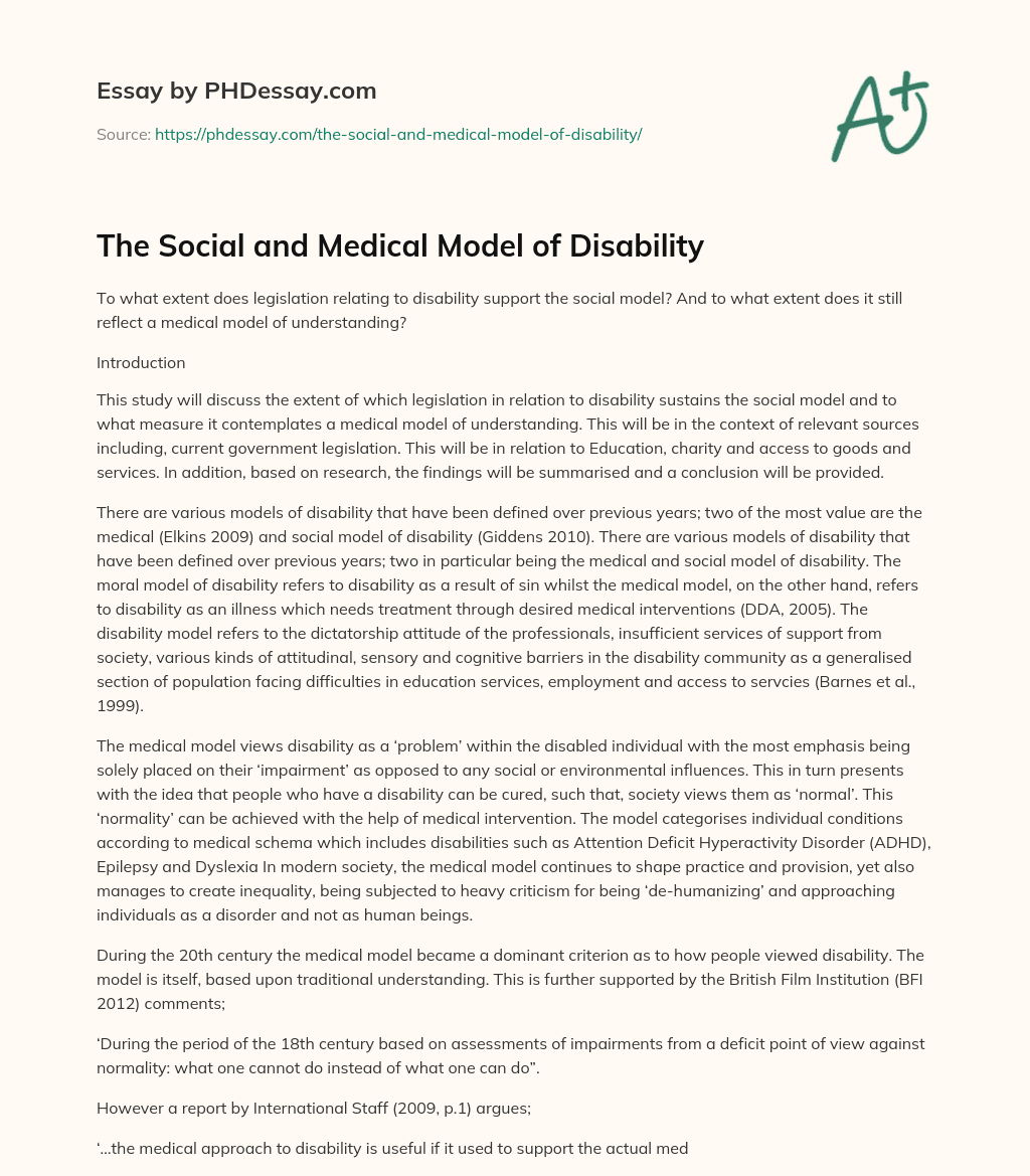 essay about medical model of disability