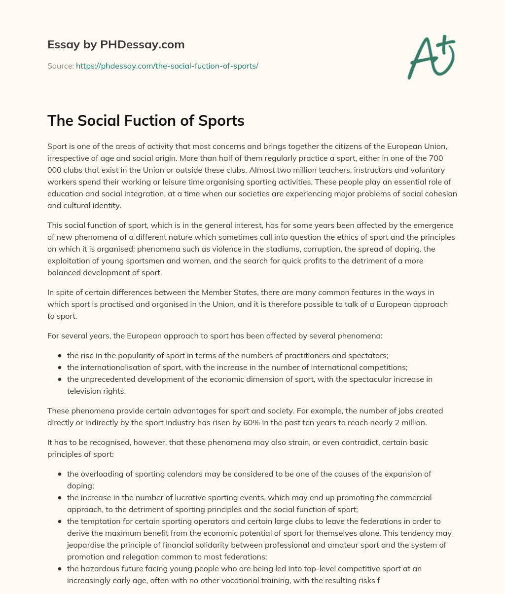 The Social Fuction of Sports essay