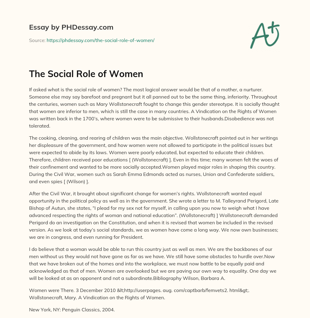 The Social Role of Women essay