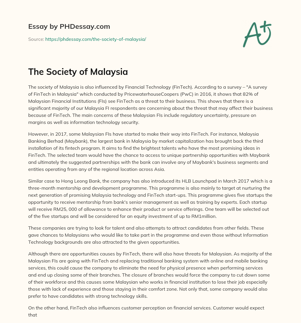 The Society of Malaysia essay