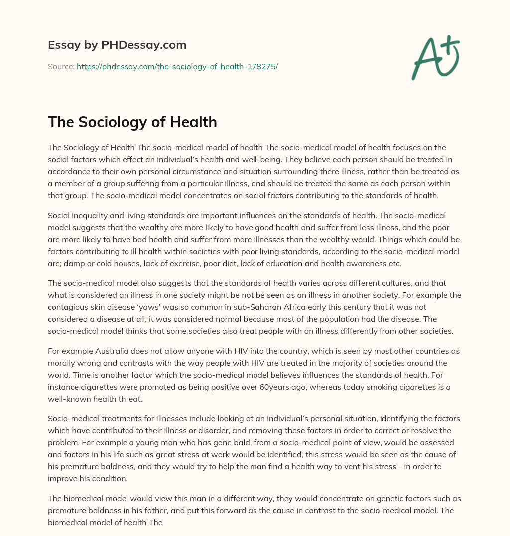 The Sociology of Health essay