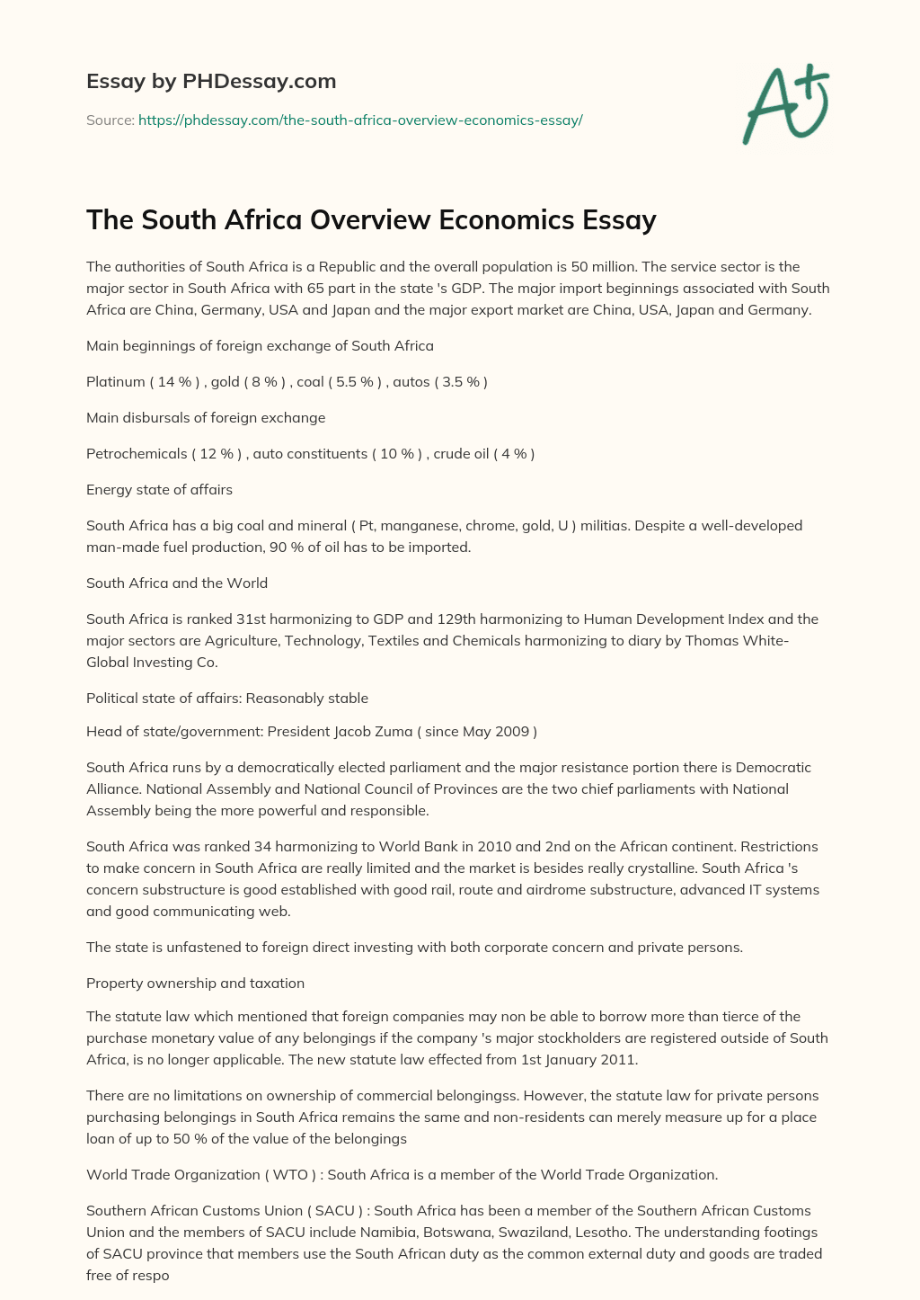 The South Africa Overview Economics Essay PHDessay the-south-africa-overview-economics-essay-phdessay