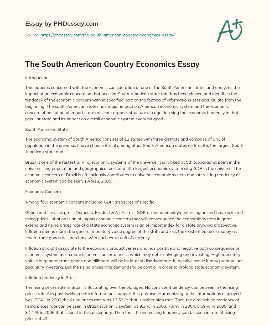 The South American Country Economics Essay essay