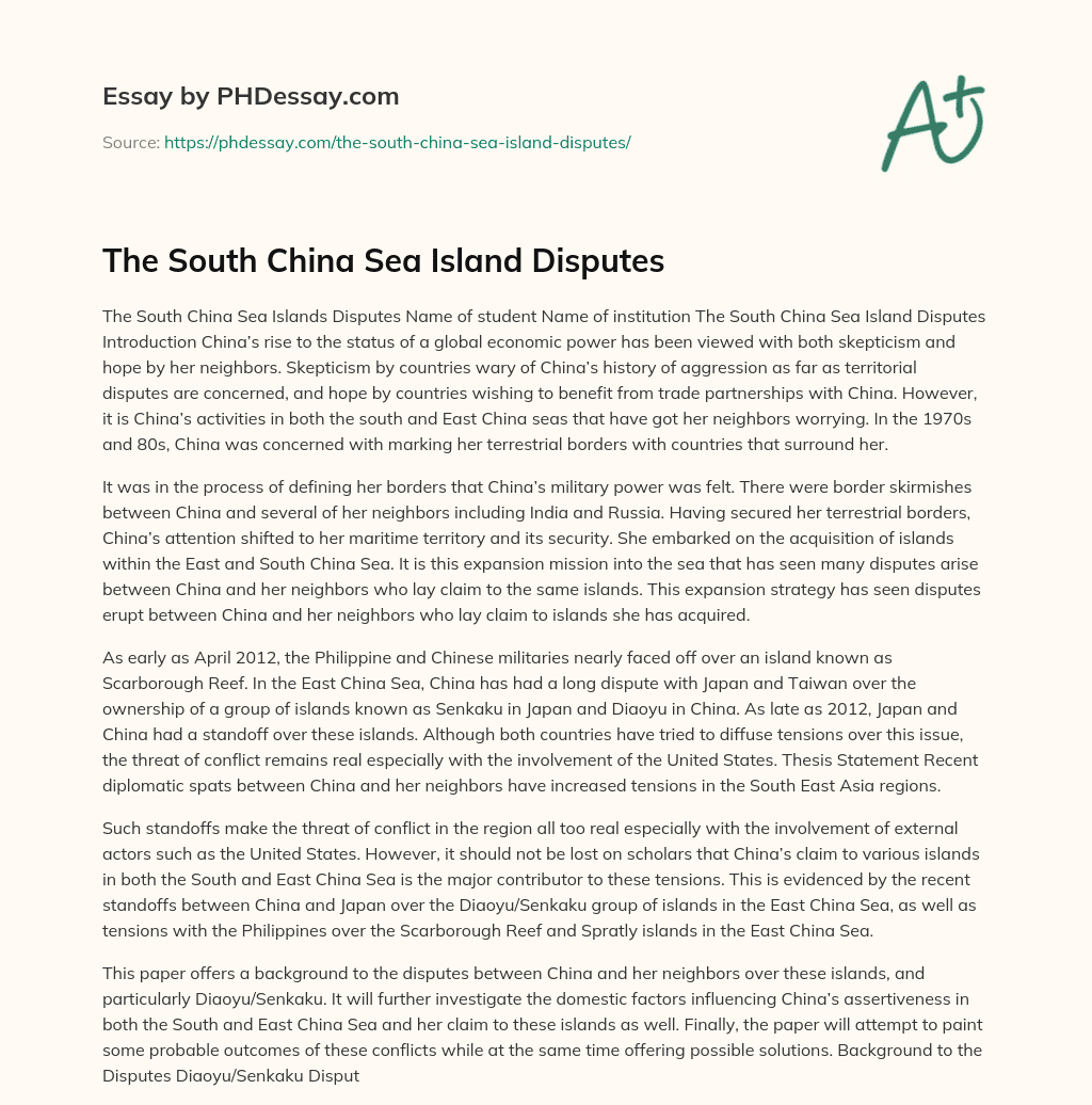 The South China Sea Island Disputes essay
