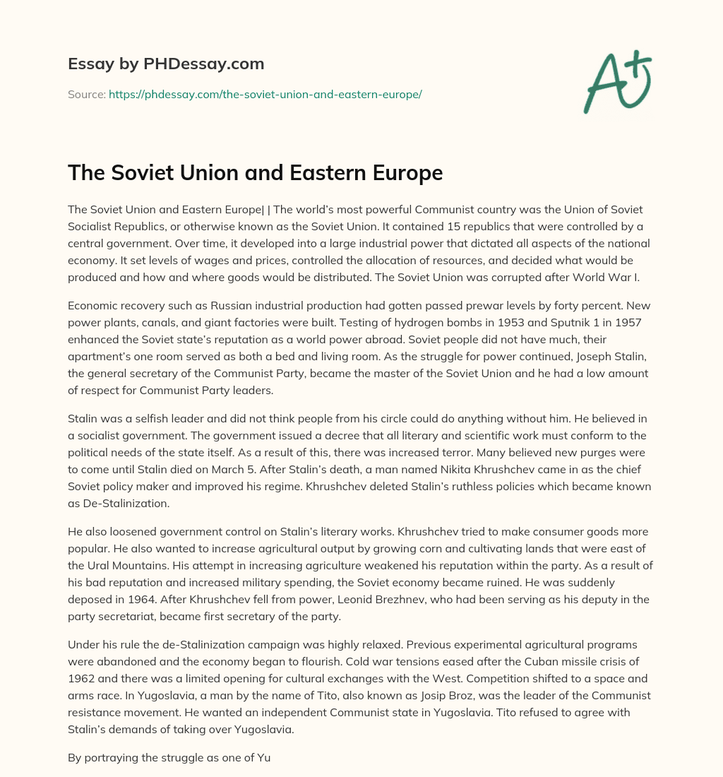 The Soviet Union and Eastern Europe essay