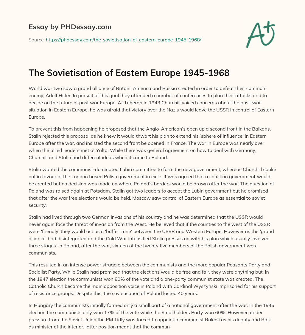 The Sovietisation of Eastern Europe 1945-1968 essay