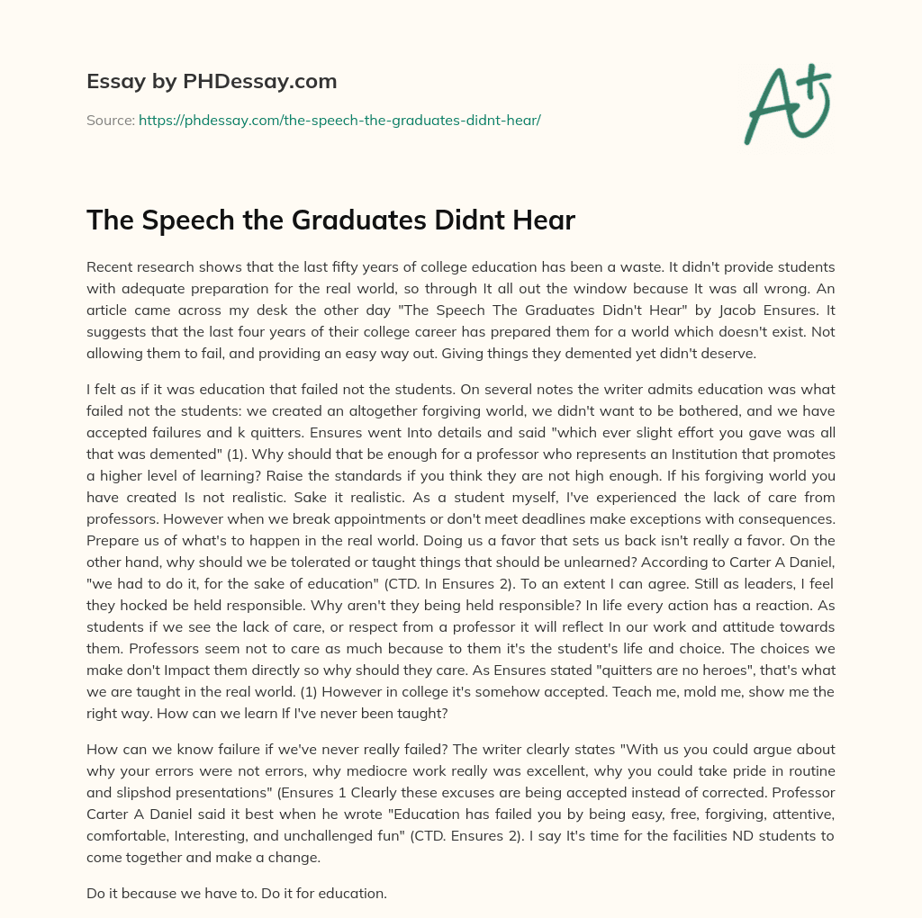 The Speech the Graduates Didnt Hear essay