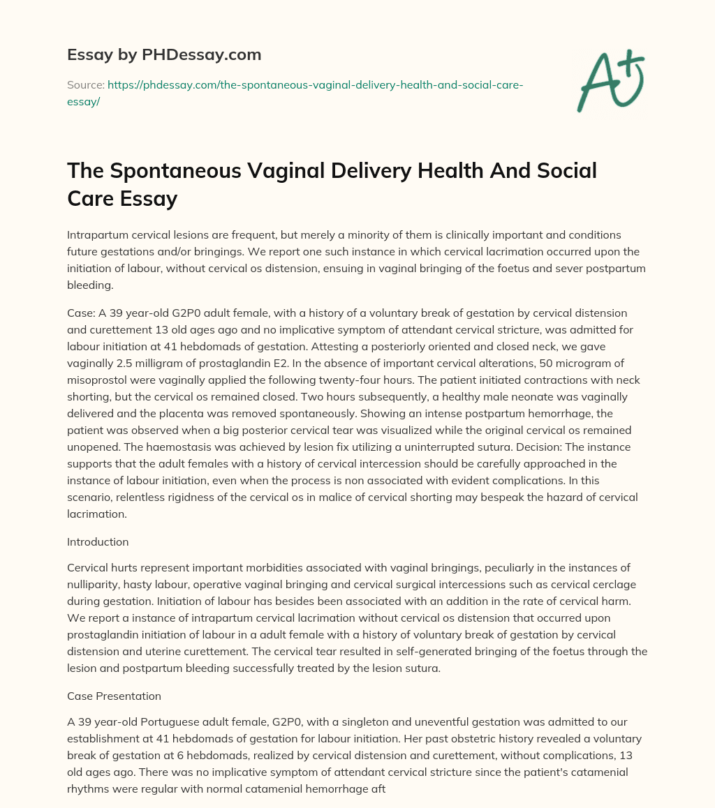 The Spontaneous Vaginal Delivery Health And Social Care Essay essay