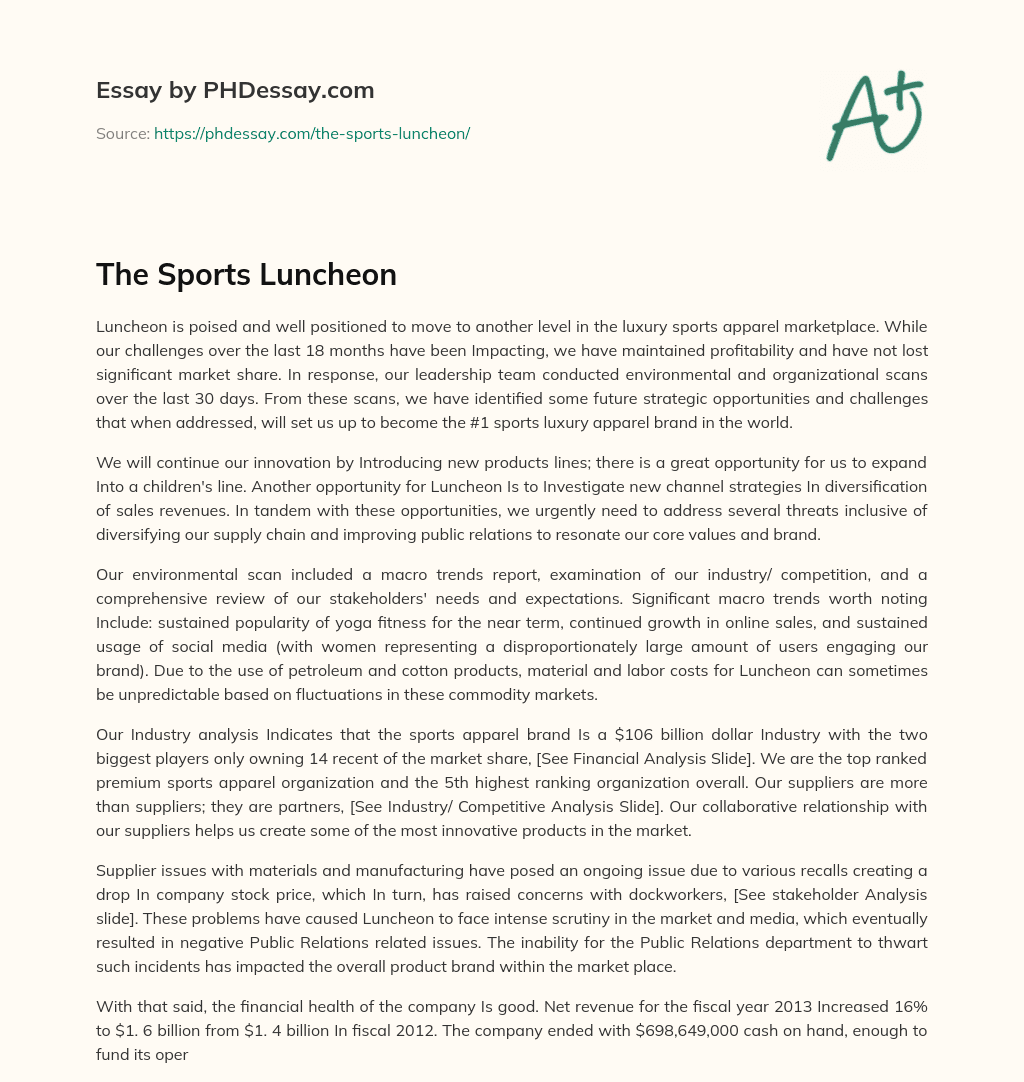 The Sports Luncheon essay