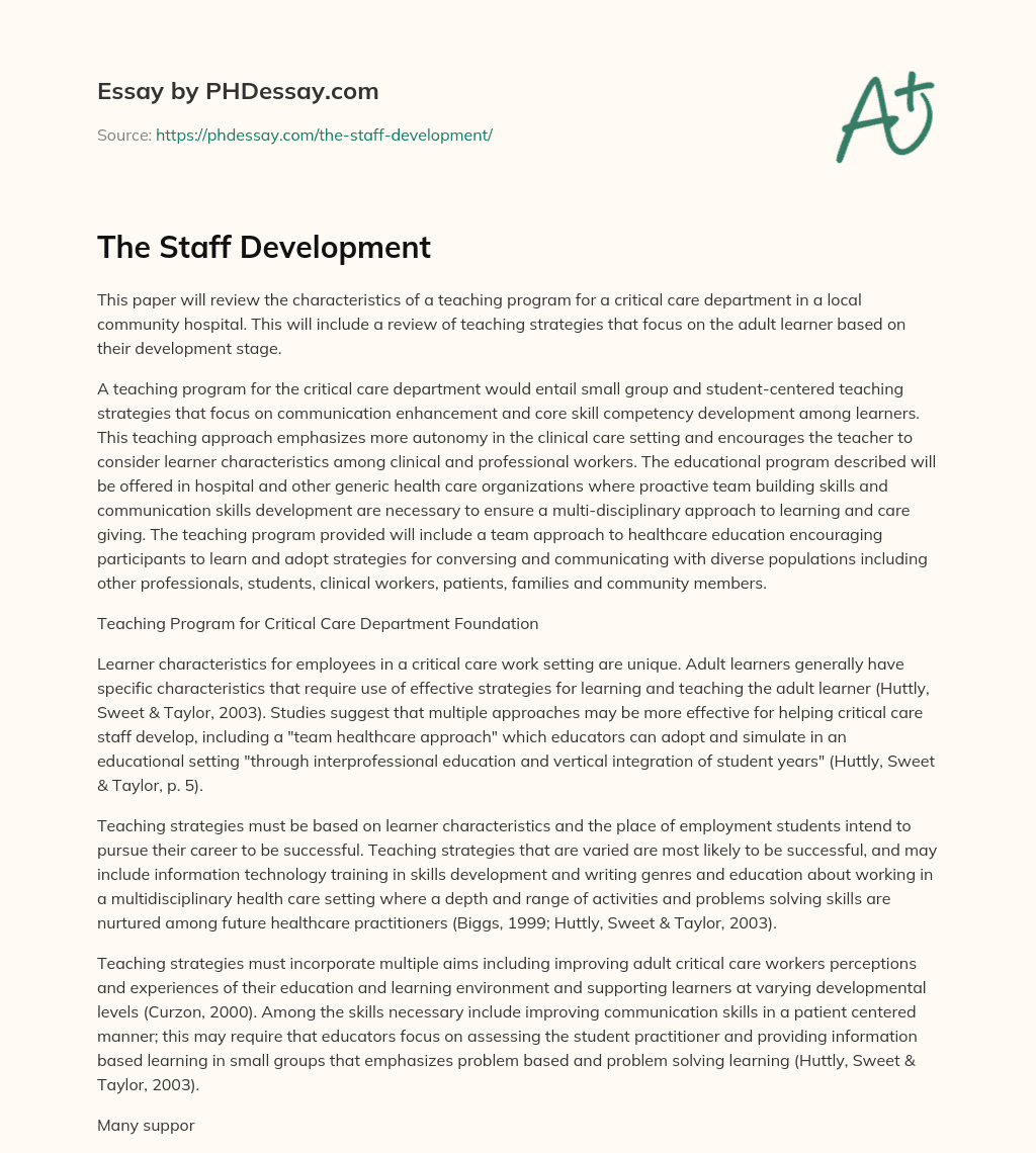 The Staff Development essay