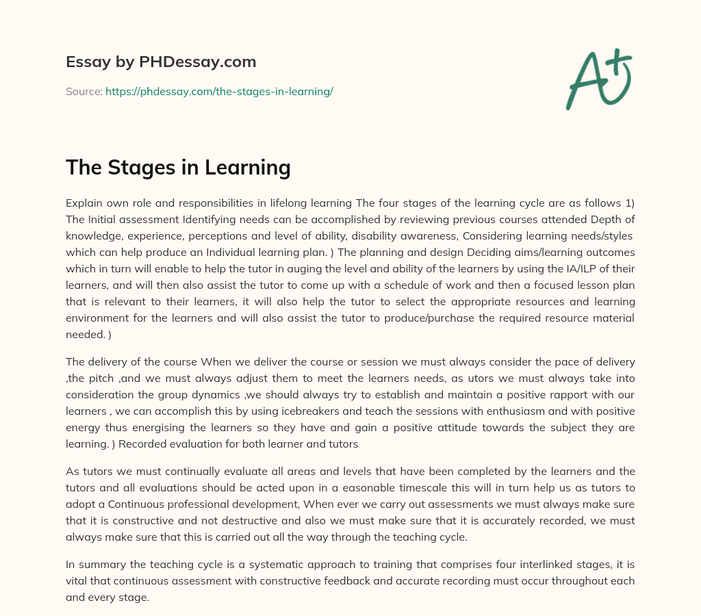 The Stages in Learning essay