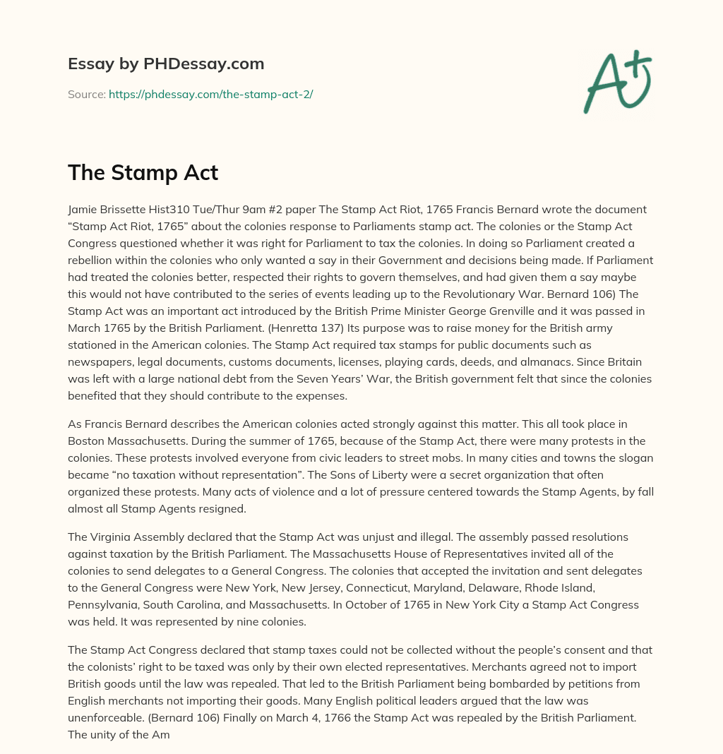 The Stamp Act essay
