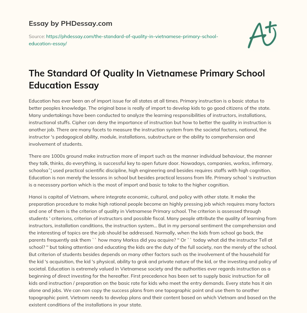 The Standard Of Quality In Vietnamese Primary School Education Essay essay