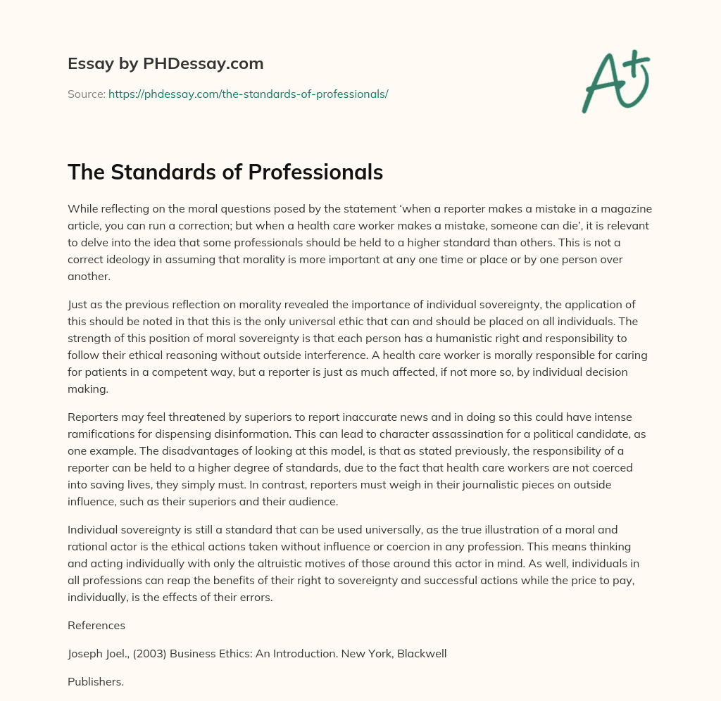 The Standards of Professionals essay