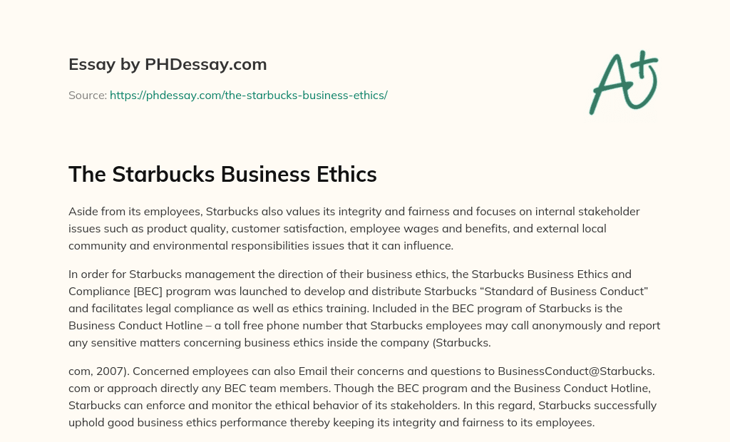 The Starbucks Business Ethics essay