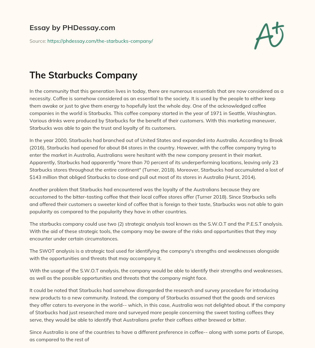 essay about starbucks company