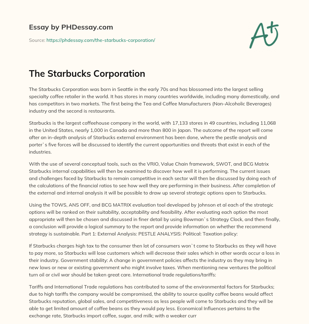 The Starbucks Corporation essay