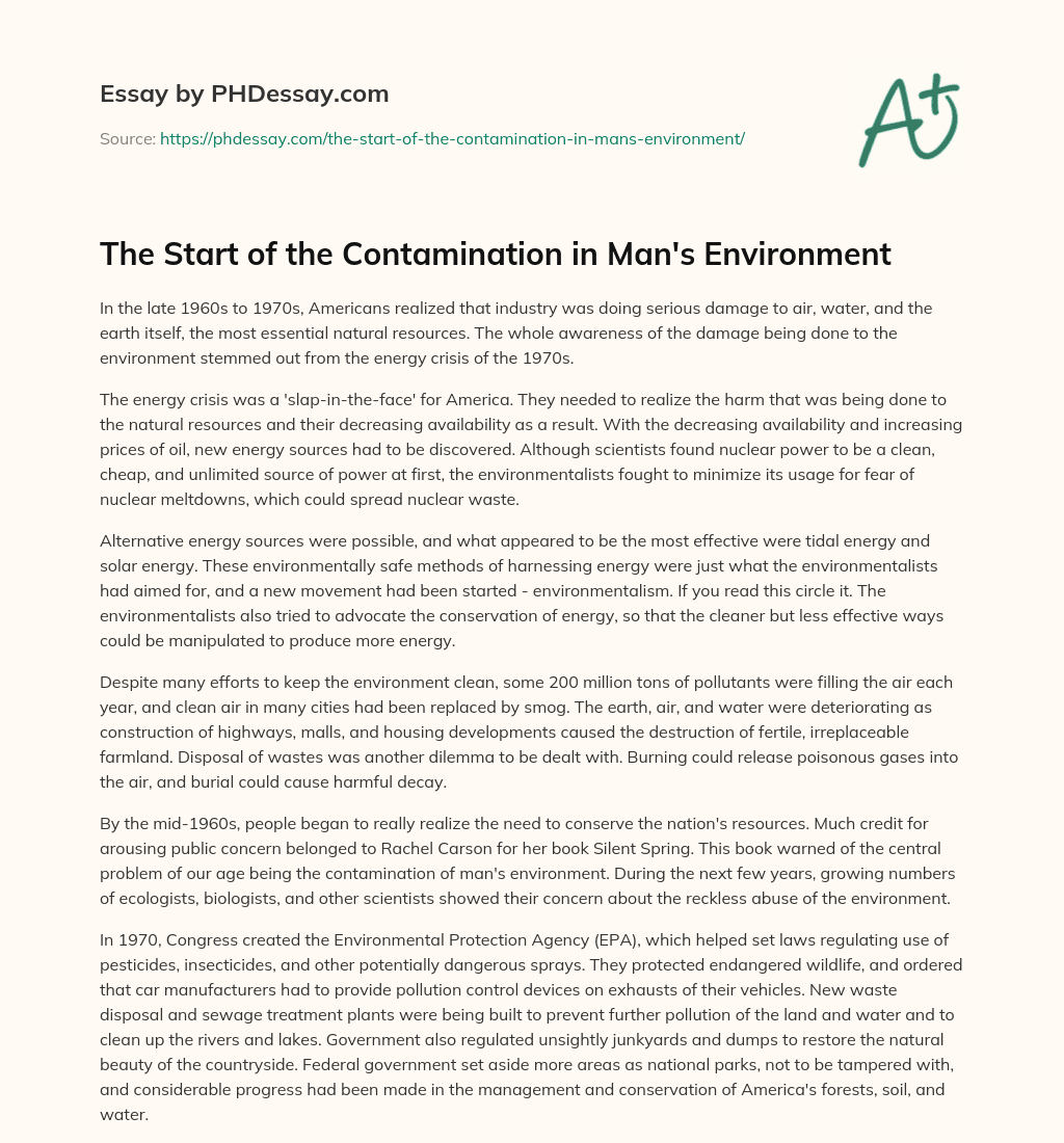 The Start of the Contamination in Man’s Environment essay