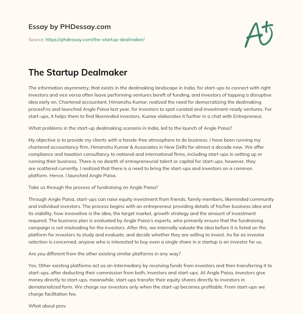The Startup Dealmaker essay