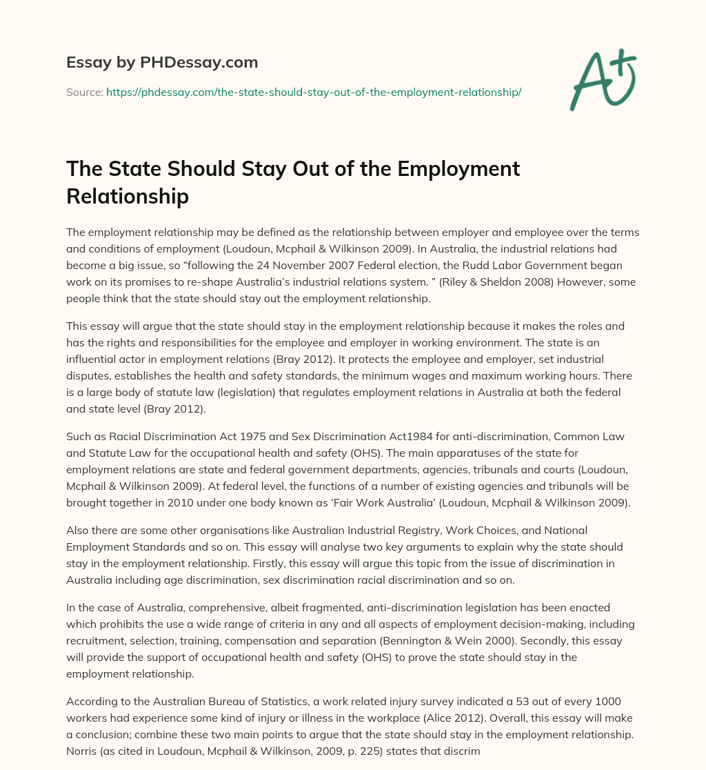 The State Should Stay Out of the Employment Relationship essay
