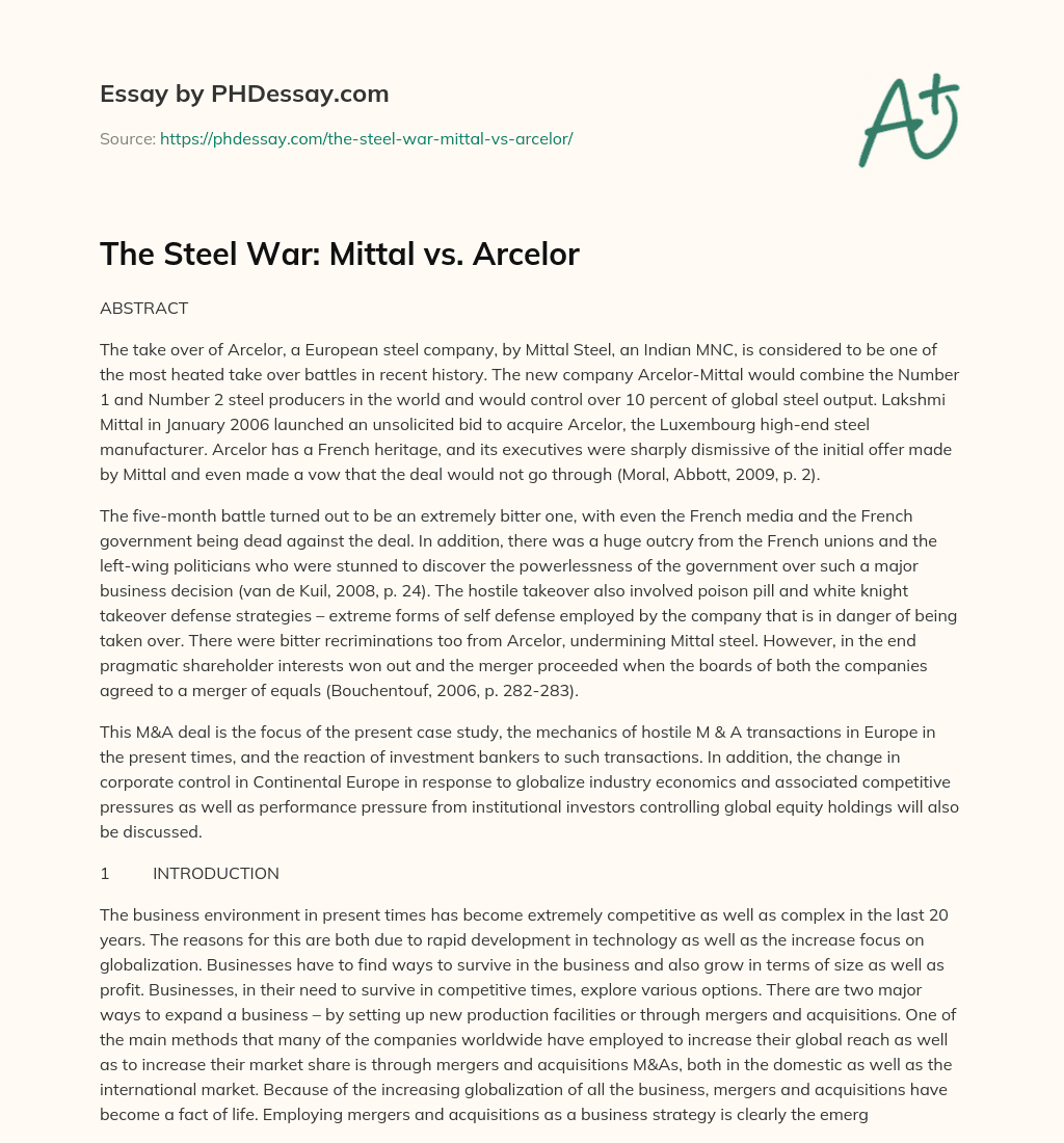 The Steel War: Mittal vs. Arcelor essay