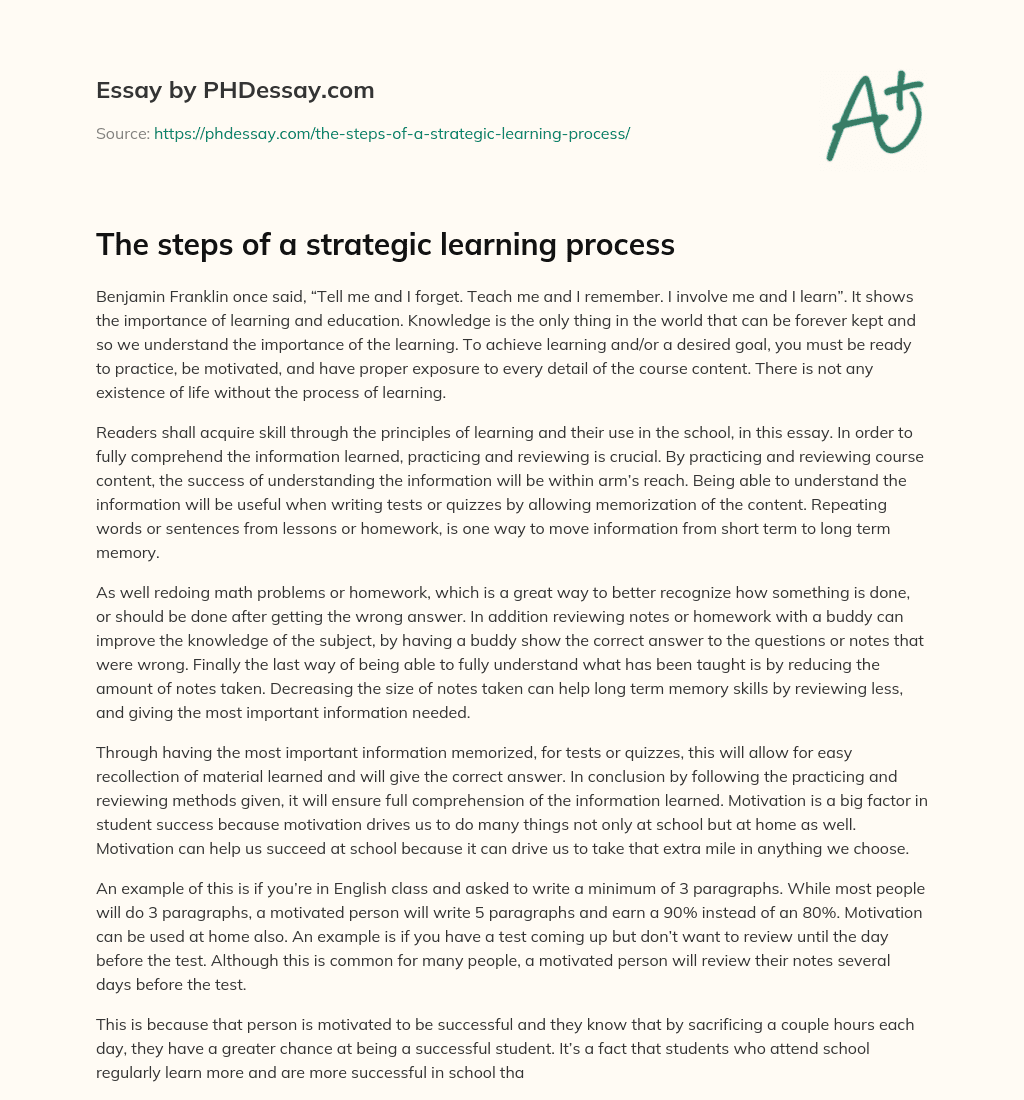 The steps of a strategic learning process essay