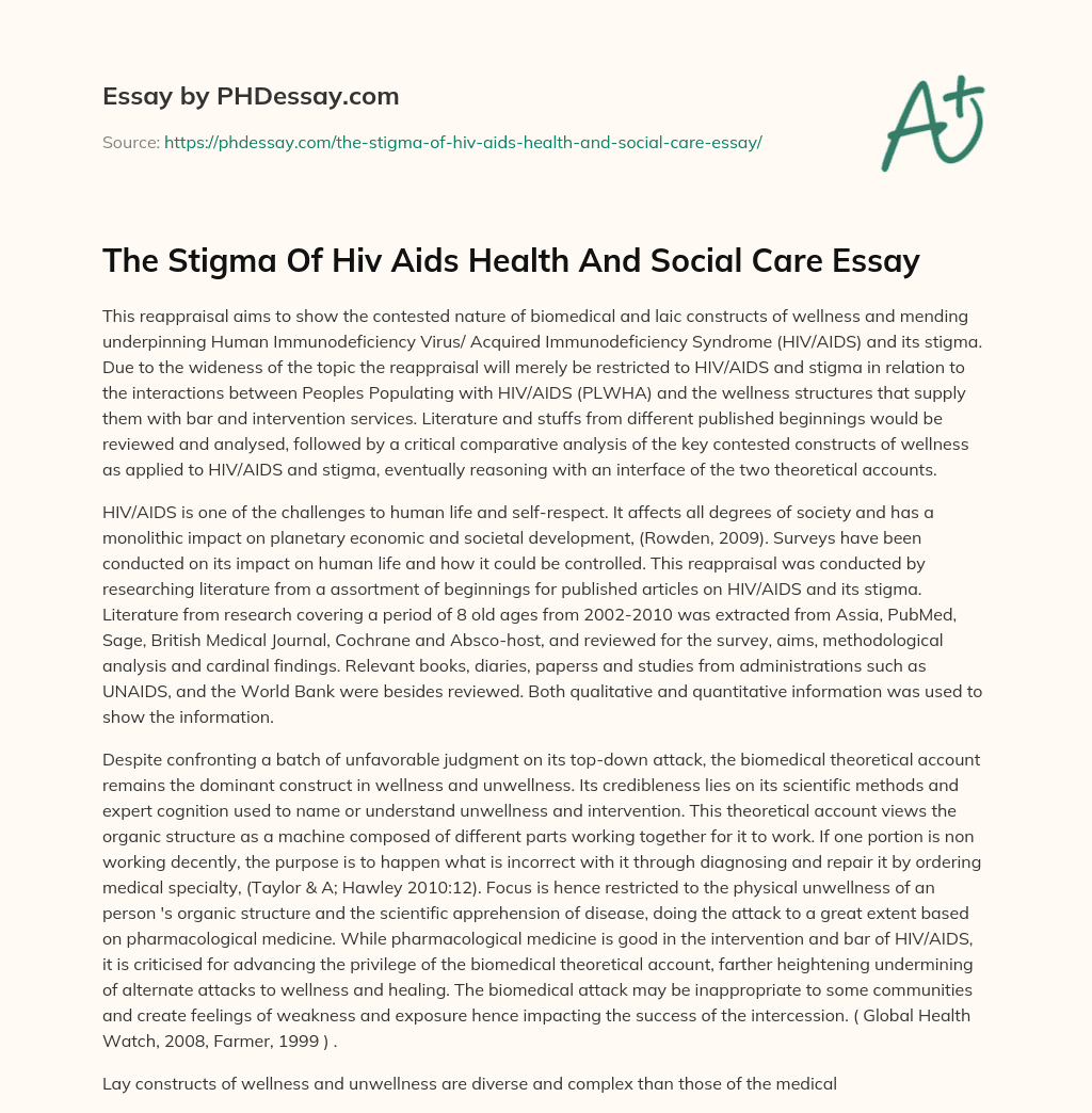 The Stigma Of Hiv Aids Health And Social Care Essay - PHDessay.com
