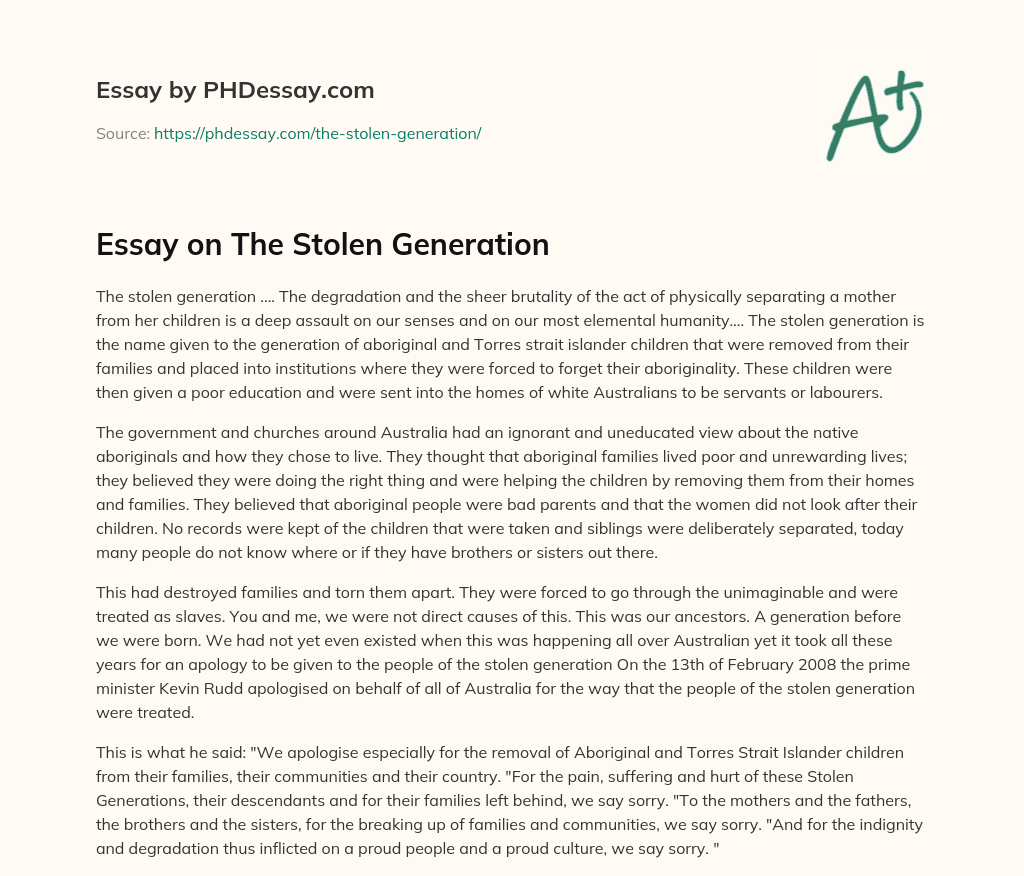Essay on The Stolen Generation essay