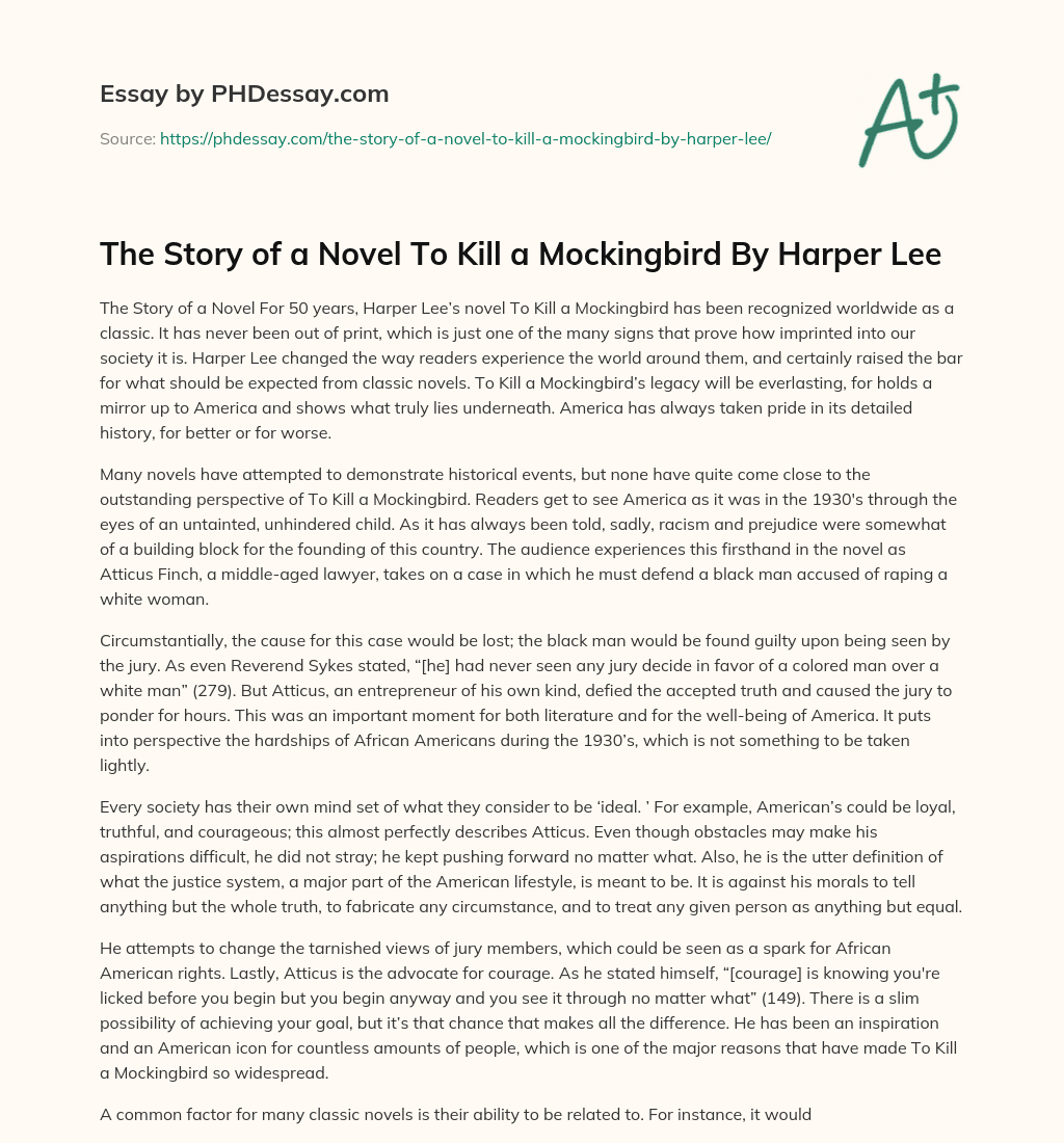 The Story of a Novel To Kill a Mockingbird By Harper Lee essay