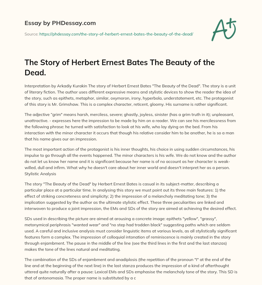 The Story of Herbert Ernest Bates The Beauty of the Dead. essay