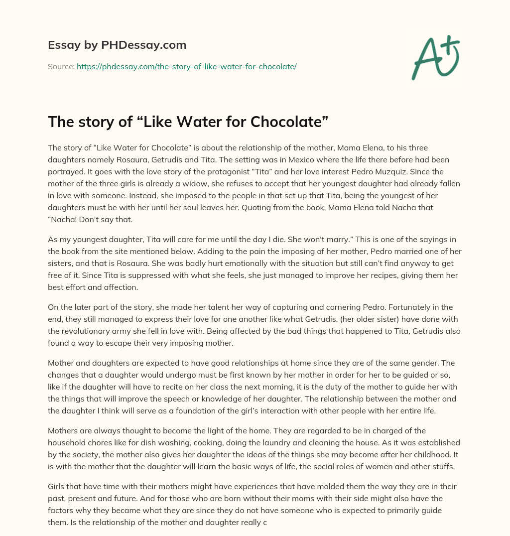 The story of “Like Water for Chocolate” essay