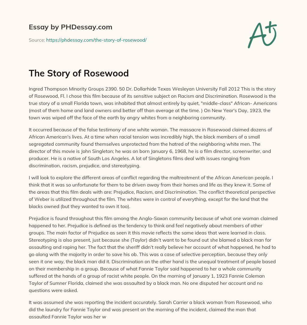 The Story of Rosewood essay