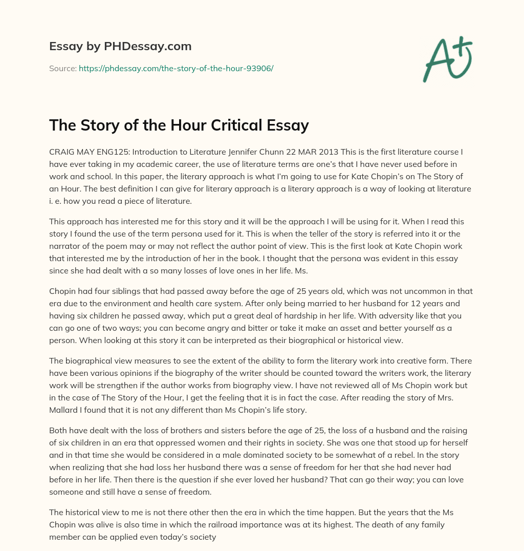The Story of the Hour Critical Essay essay