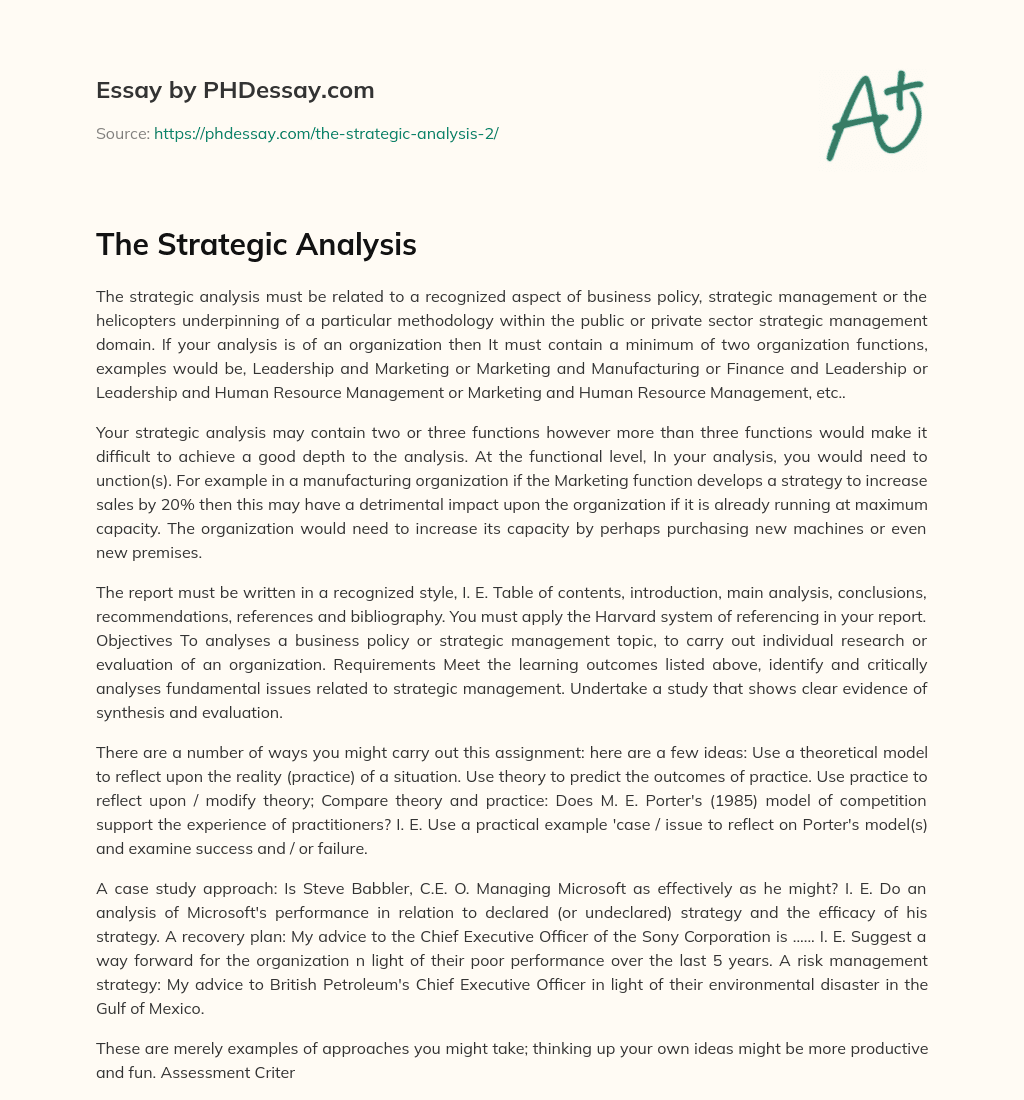 The Strategic Analysis essay