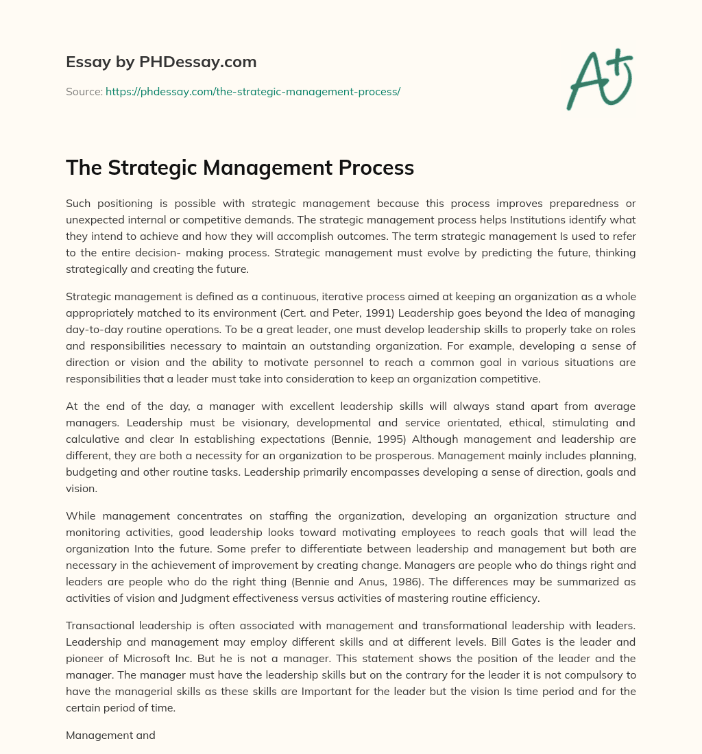 The Strategic Management Process essay