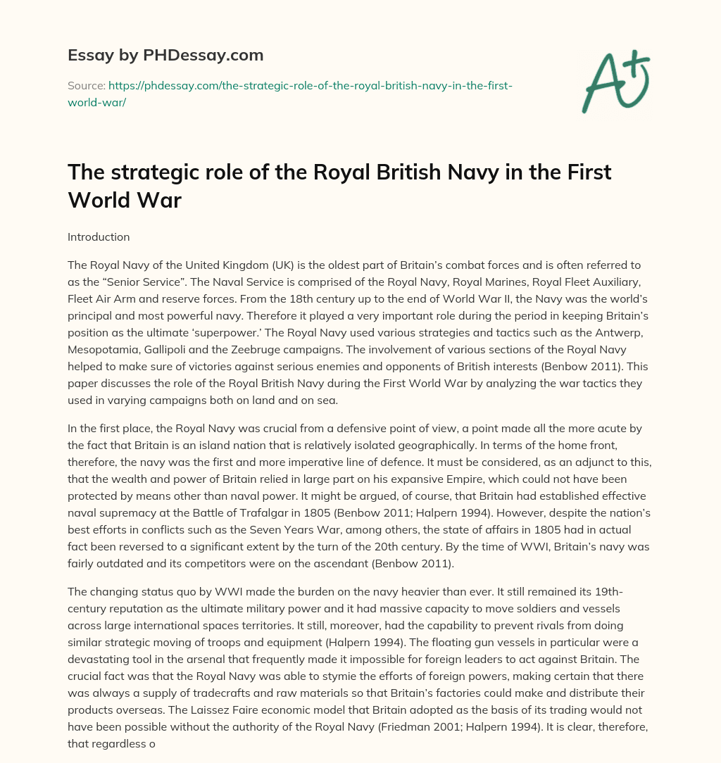 The strategic role of the Royal British Navy in the First World War essay
