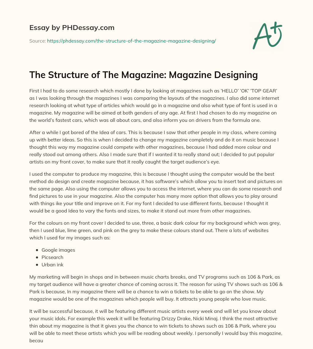The Structure of The Magazine: Magazine Designing essay