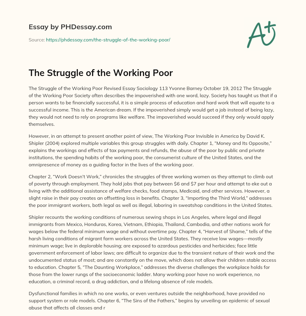 The Struggle of the Working Poor essay