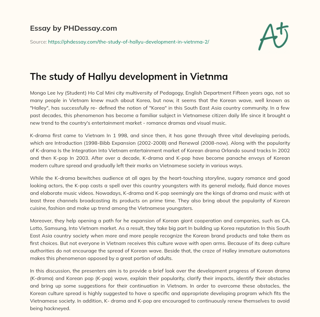 The study of Hallyu development in Vietnma essay