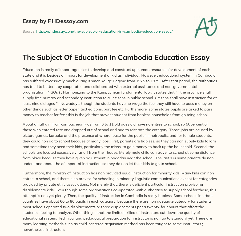 The Subject Of Education In Cambodia Education Essay essay