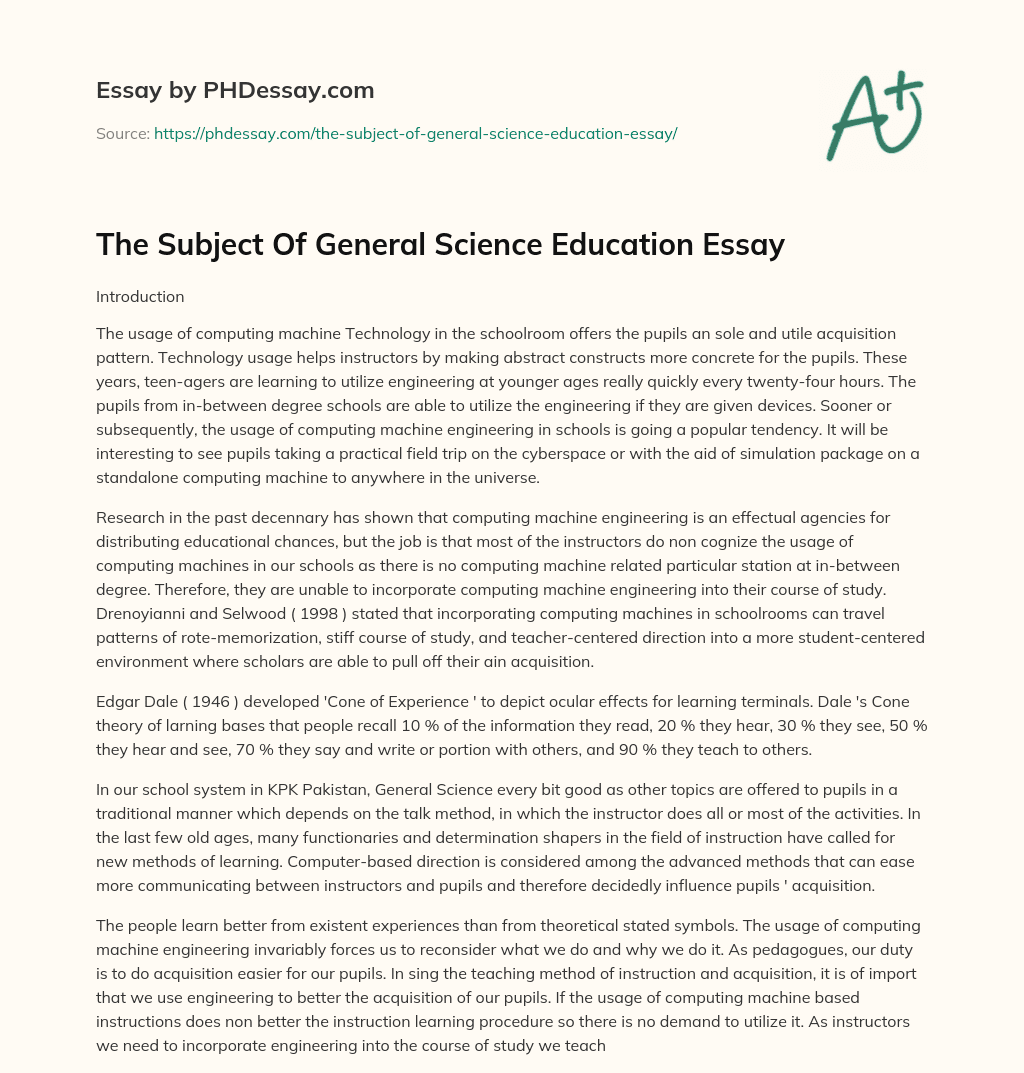 The Subject Of General Science Education Essay essay