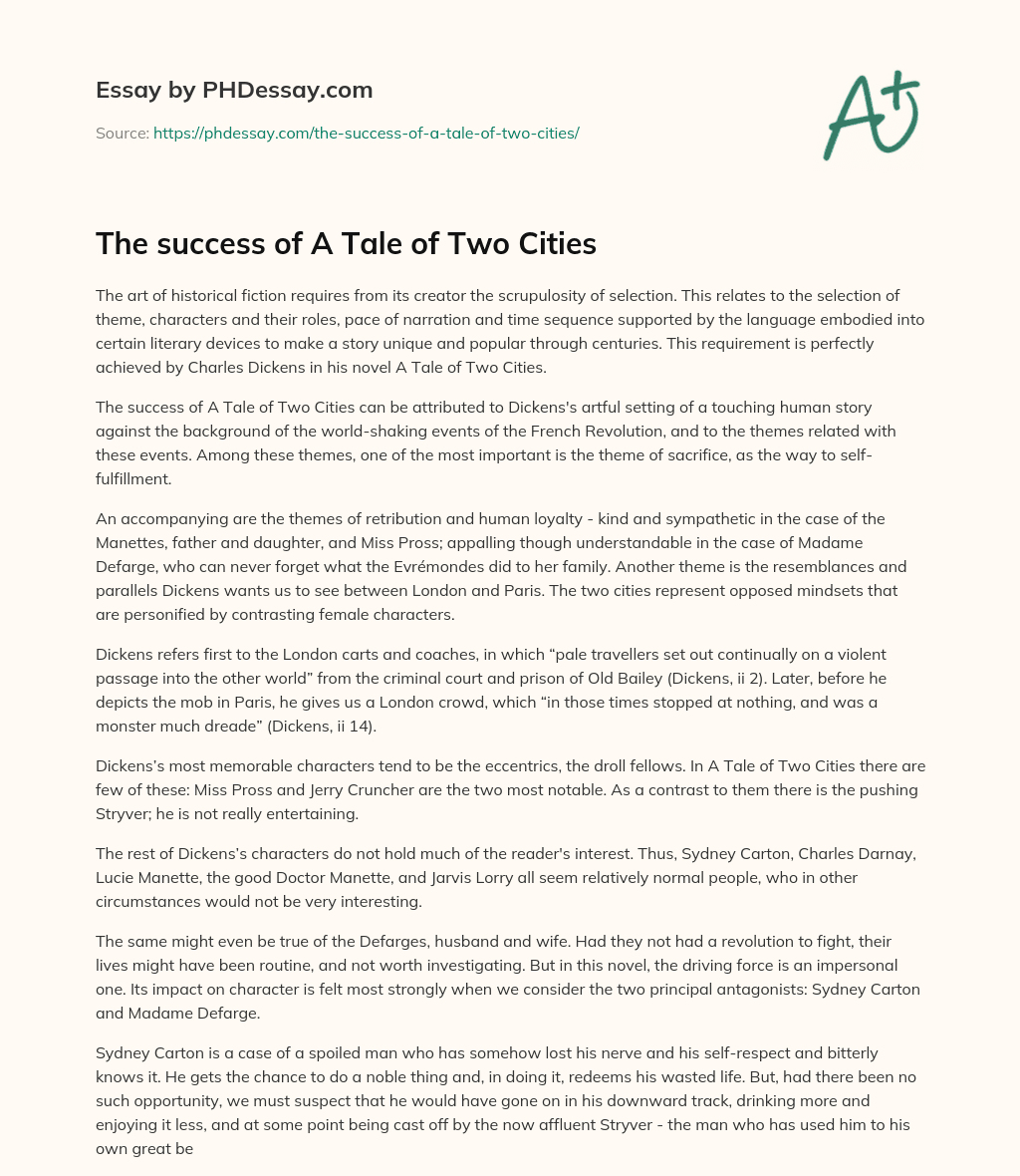 The success of A Tale of Two Cities essay