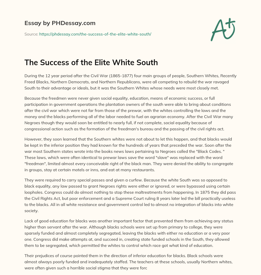 The Success of the Elite White South essay