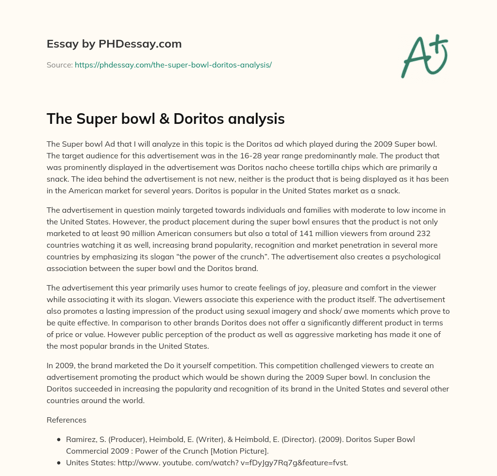 The Super bowl & Doritos analysis essay