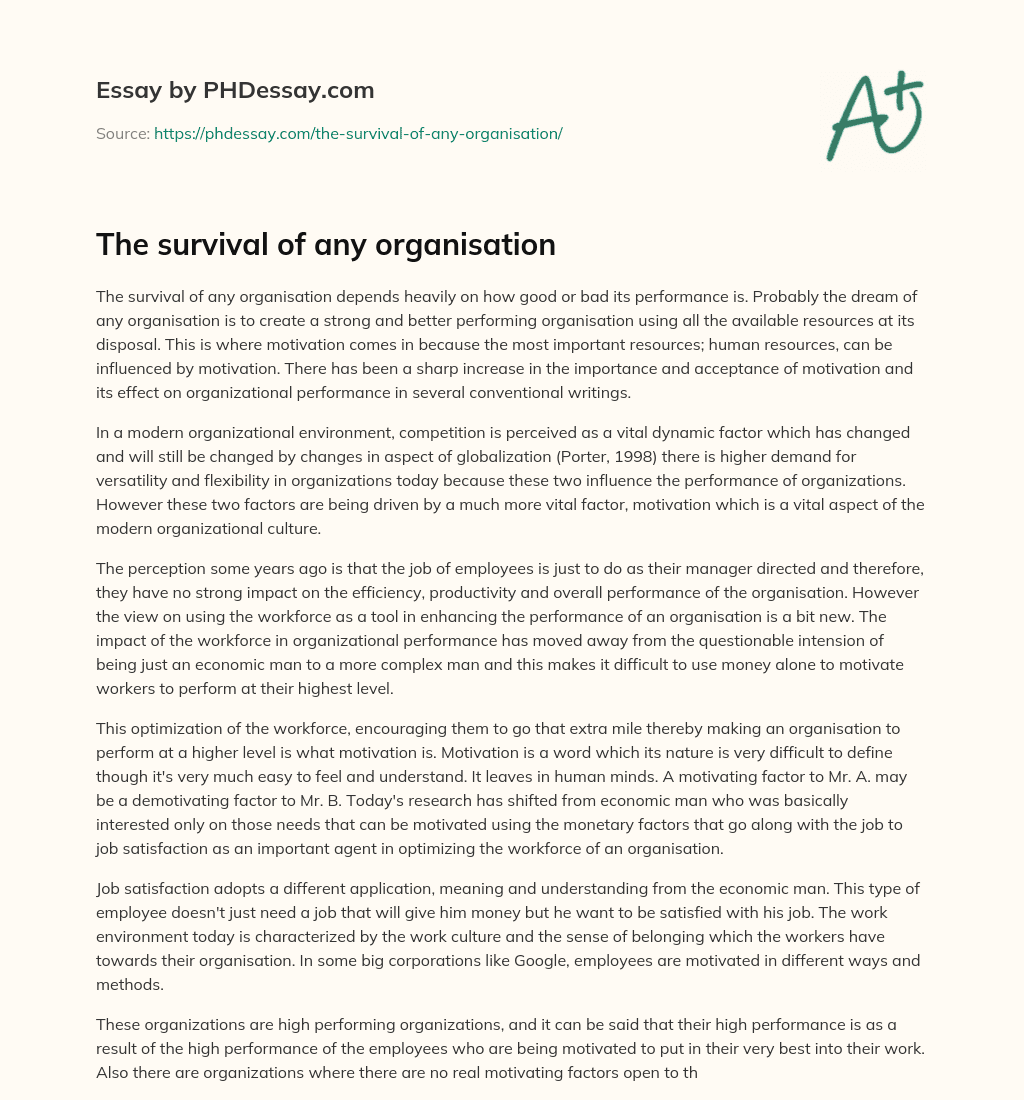 The survival of any organisation essay