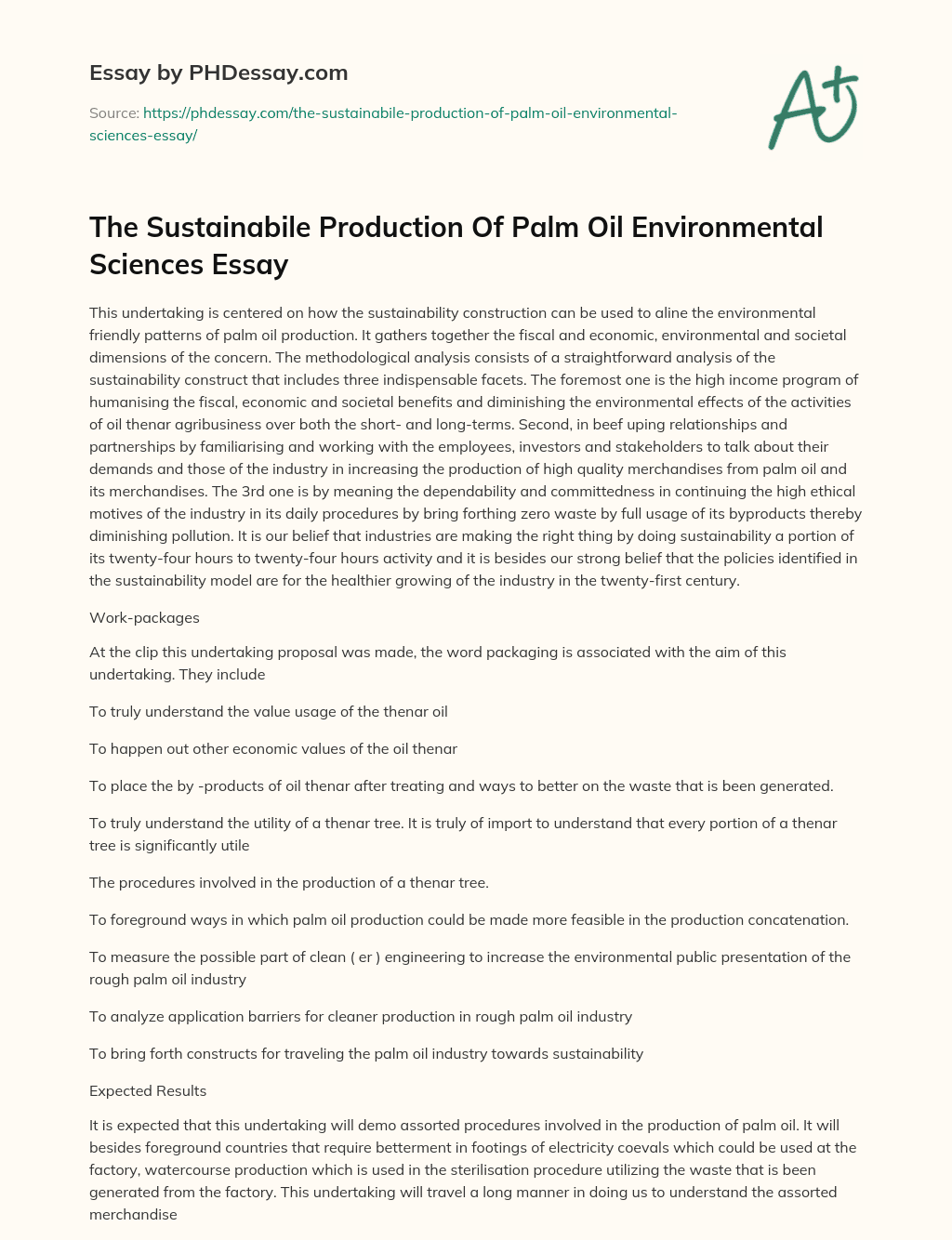 The Sustainabile Production Of Palm Oil Environmental Sciences Essay essay