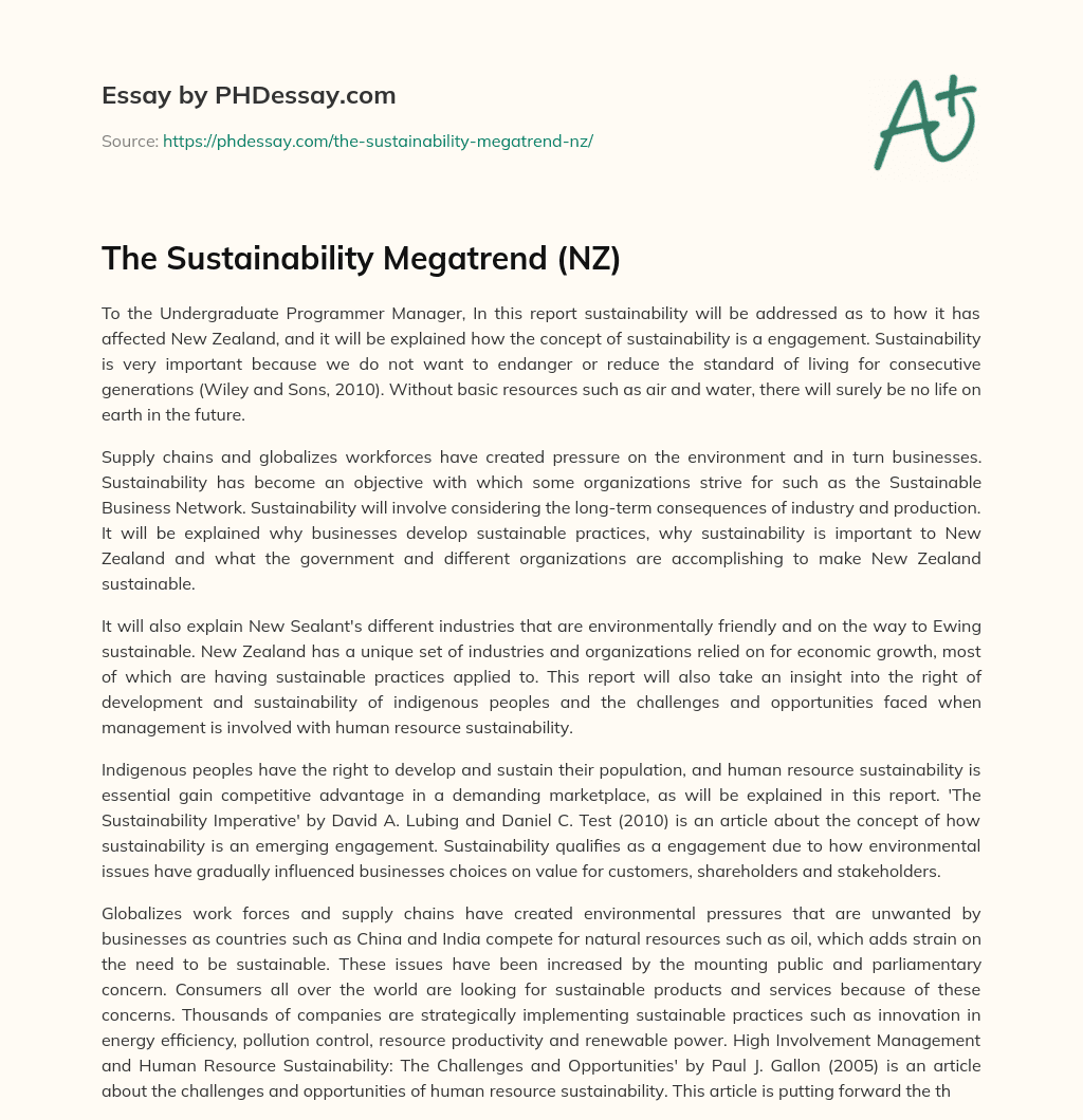 The Sustainability Megatrend (NZ) essay