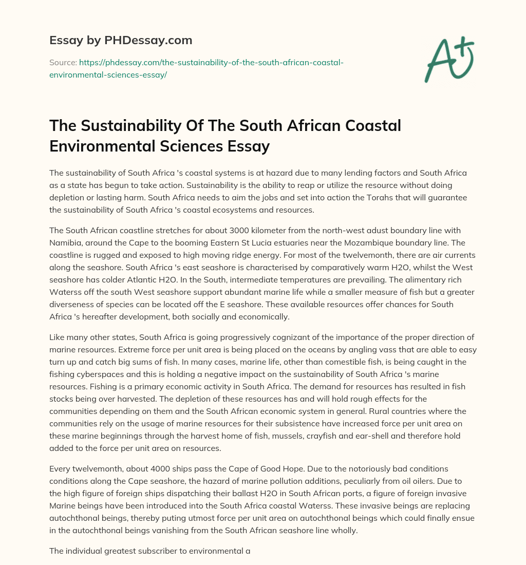 The Sustainability Of The South African Coastal Environmental Sciences Essay essay