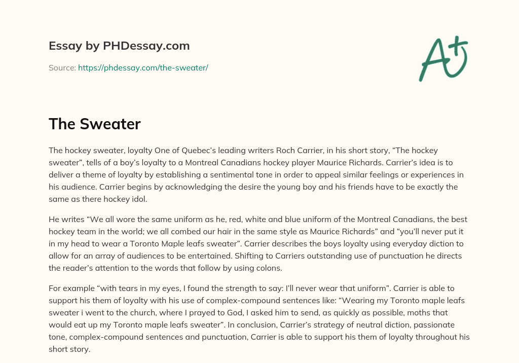 The Hockey Sweater”: Loyalty to a Hockey Idol essay