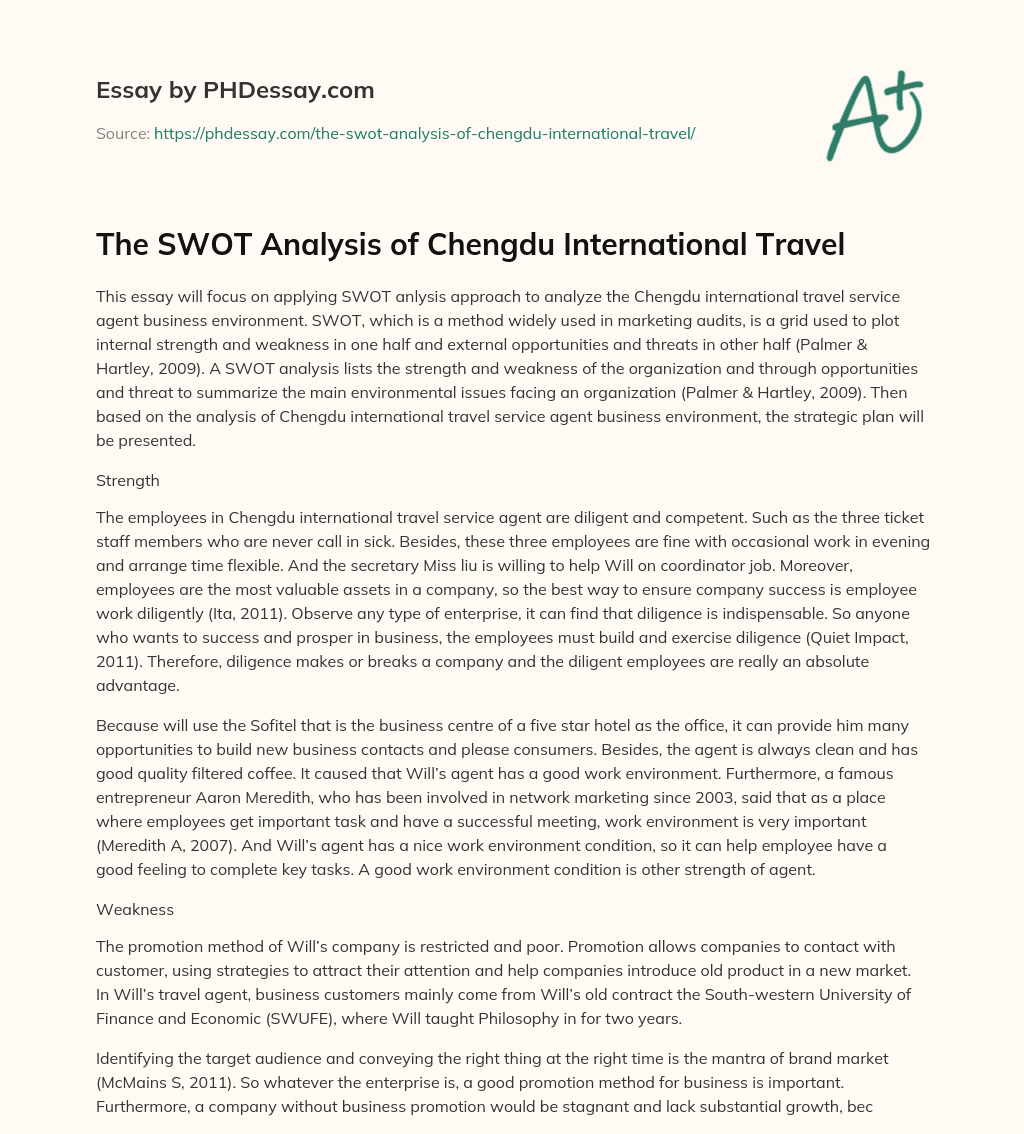 The SWOT Analysis of Chengdu International Travel essay